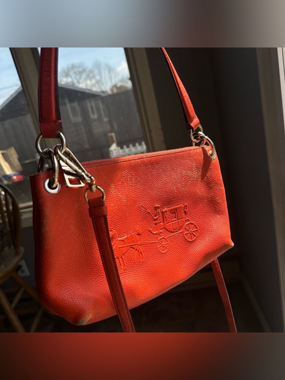 Y2K Coach Shoulder Bag Pink Orange Horse and Carriage